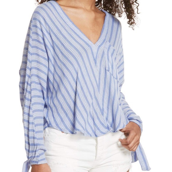 Free People Tops - Free People Morning Striped Blue Dolman Knit Top
